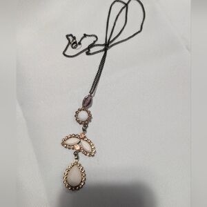 Rose Gold-Tone White Stone Drop Pendant Necklace